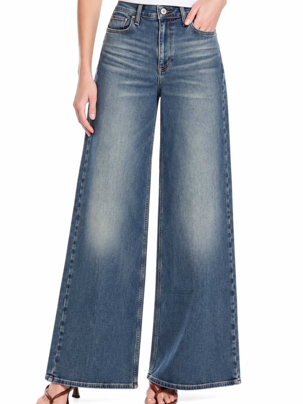 Rag & Bone Serena Full Length Wide Leg Jeans in Medium Wash, Size 26 NWOT